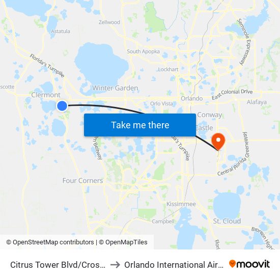 Citrus Tower Blvd/Cross Ridge Rd to Orlando International Airport - MCO map