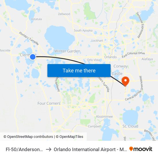 Fl-50/Anderson St to Orlando International Airport - MCO map