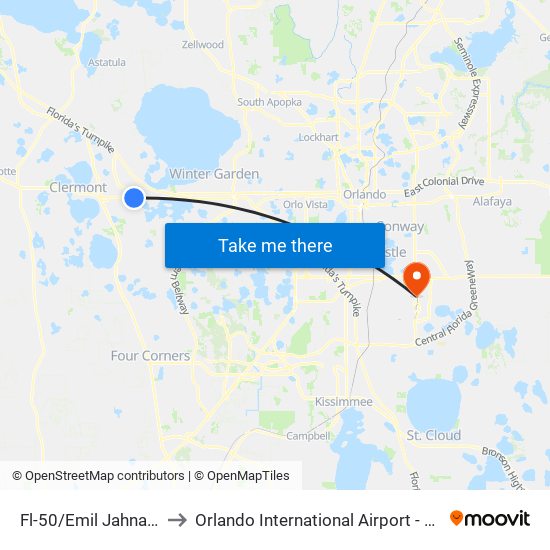 Fl-50/Emil Jahna Rd to Orlando International Airport - MCO map