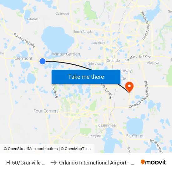 Fl-50/Granville Ave to Orlando International Airport - MCO map