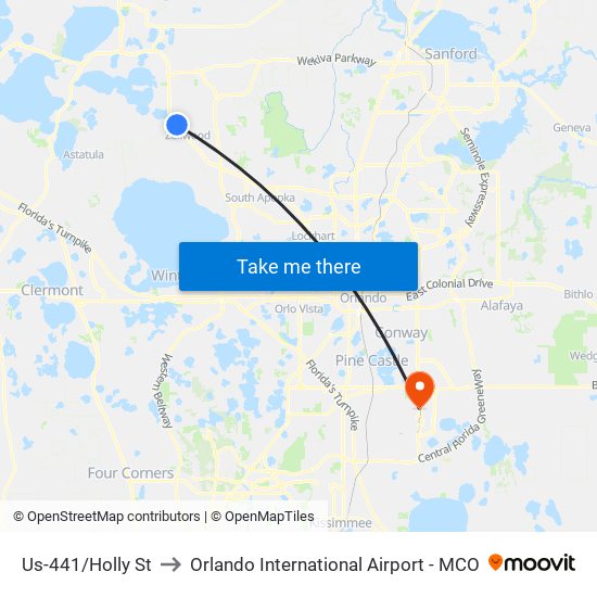 Us-441/Holly St to Orlando International Airport - MCO map