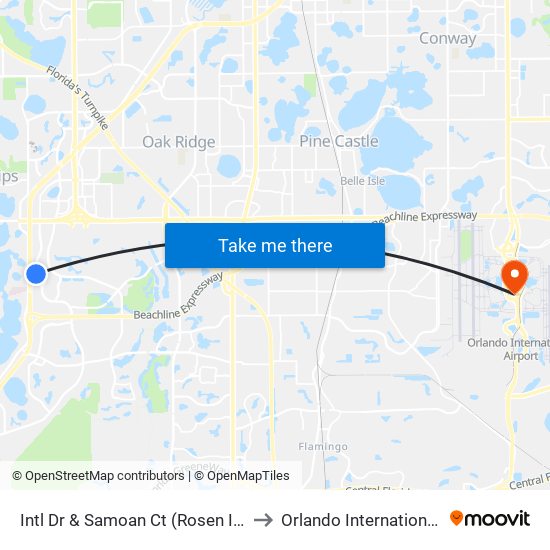 Intl Dr & Samoan Ct (Rosen Inn at Pointe Orlando) to Orlando International Airport - MCO map