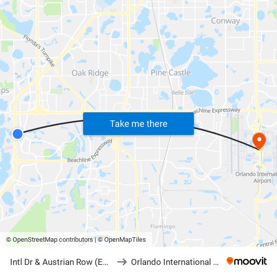 Intl Dr & Austrian Row (Embassy Suites) to Orlando International Airport - MCO map