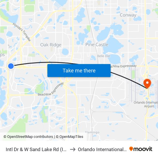 Intl Dr & W Sand Lake Rd (Ihop / Burger King) to Orlando International Airport - MCO map