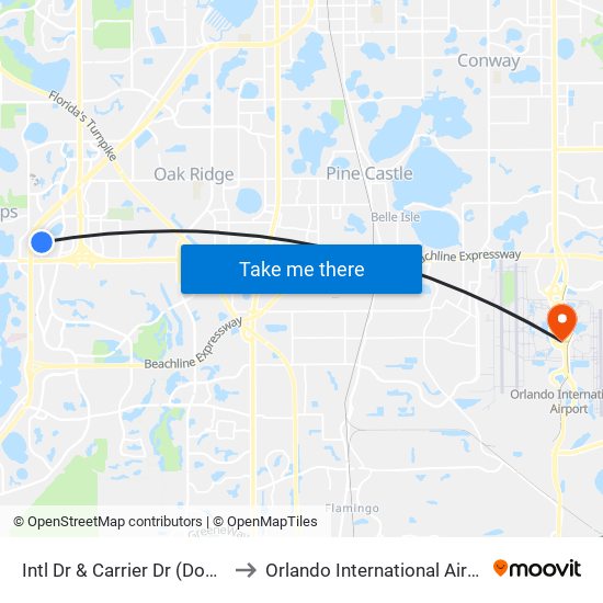 Intl Dr & Carrier Dr (Dowdy Plaza) to Orlando International Airport - MCO map