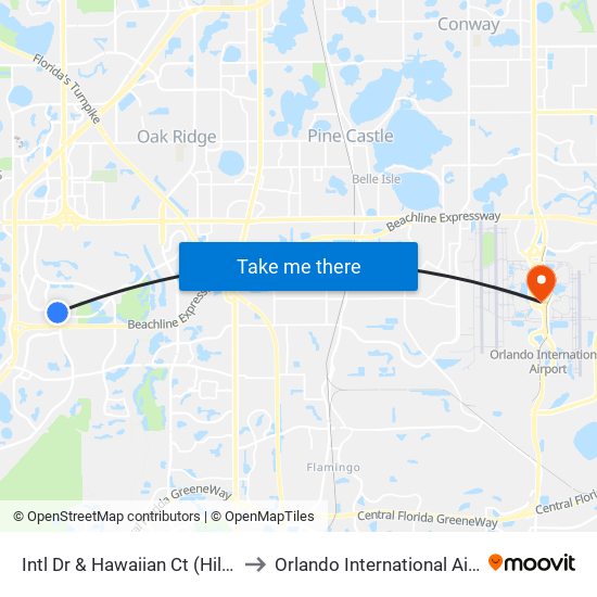 Intl Dr & Hawaiian Ct (Hilton Orlando) to Orlando International Airport - MCO map