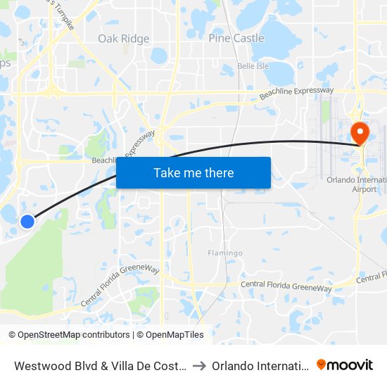 Westwood Blvd & Villa De Costa Dr (Westgate Leisure Resort) to Orlando International Airport - MCO map