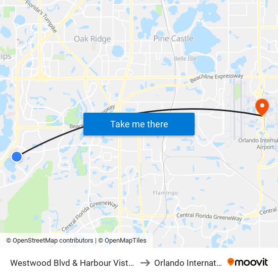 Westwood Blvd & Harbour Vista Dr (Marriott’S Cypress Harbour) to Orlando International Airport - MCO map