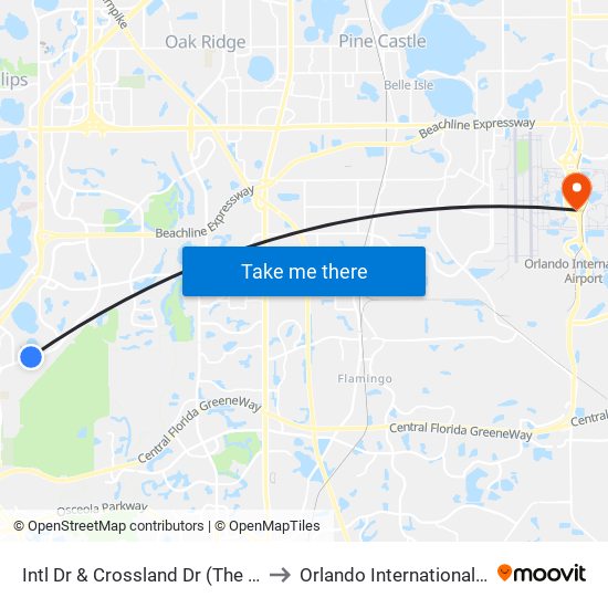 Intl Dr & Crossland Dr (The Fountains Resort) to Orlando International Airport - MCO map