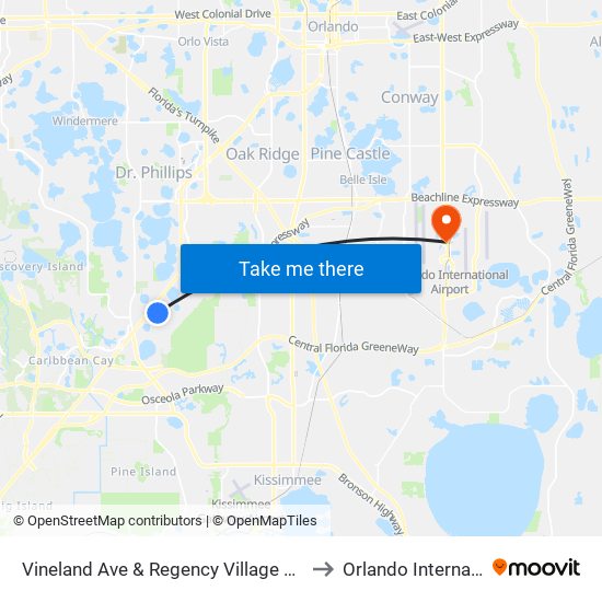 Vineland Ave & Regency Village Dr (Orlando Vineland Premium Outlets) to Orlando International Airport - MCO map