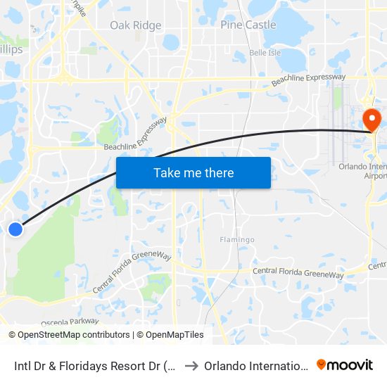 Intl Dr & Floridays Resort Dr (Floridays Resort Orlando) to Orlando International Airport - MCO map