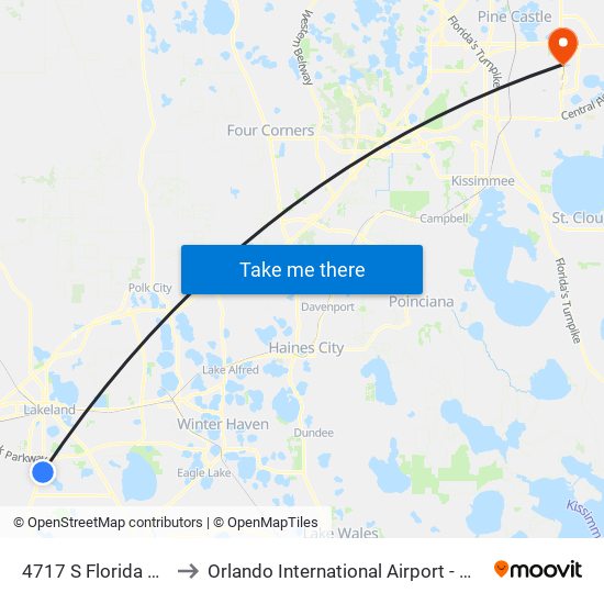 4717 S Florida Ave to Orlando International Airport - MCO map