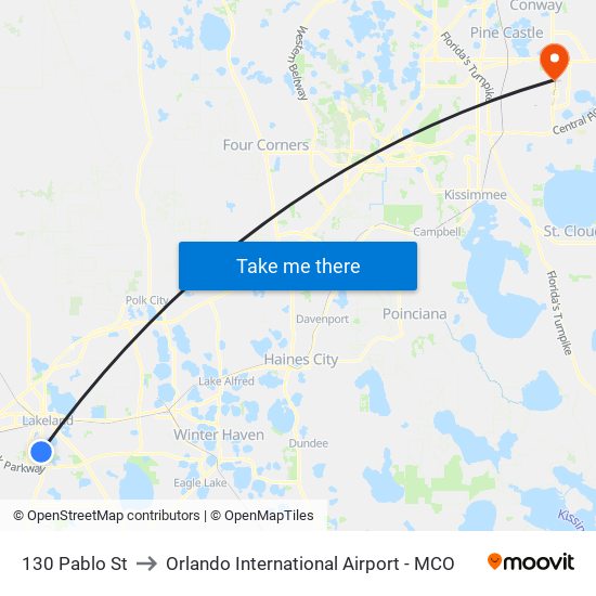 130 Pablo St to Orlando International Airport - MCO map