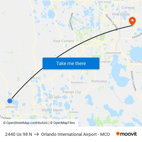 2440 Us 98 N to Orlando International Airport - MCO map