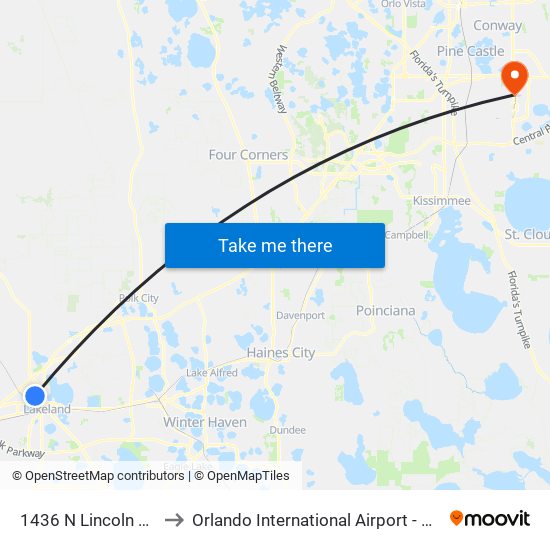 1436 N Lincoln Ave to Orlando International Airport - MCO map