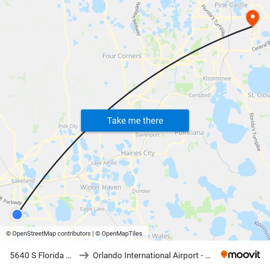 5640 S Florida Ave to Orlando International Airport - MCO map