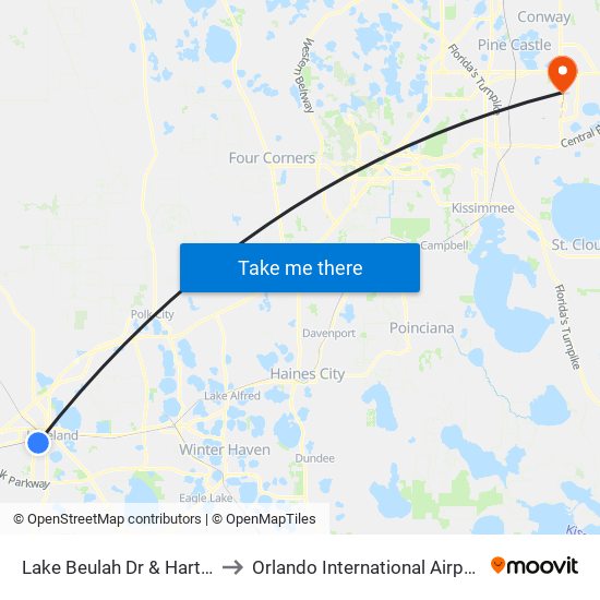 Lake Beulah Dr & Hartsell Ave to Orlando International Airport - MCO map