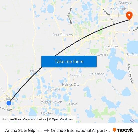 Ariana St. & Gilpin Ave to Orlando International Airport - MCO map