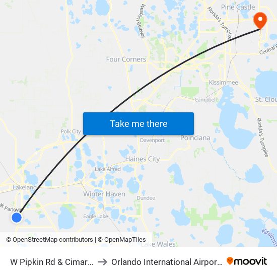 W Pipkin Rd & Cimarron Dr to Orlando International Airport - MCO map