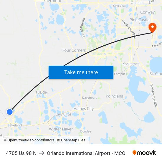 4705 Us 98 N to Orlando International Airport - MCO map