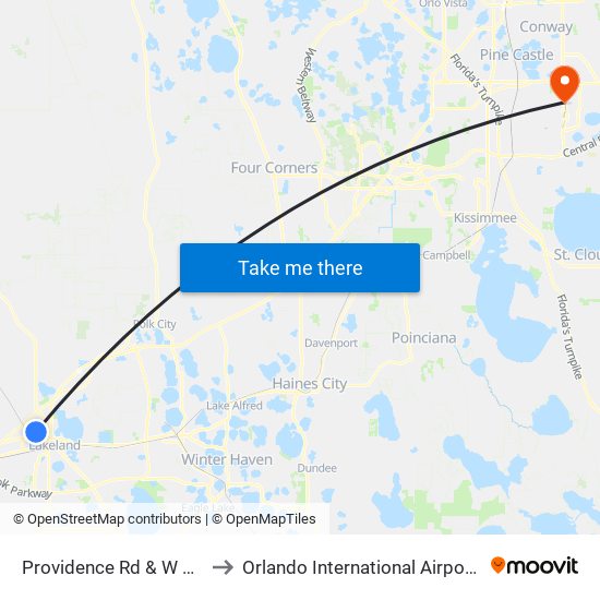 Providence Rd & W 10th St to Orlando International Airport - MCO map