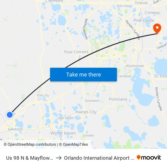 Us 98 N & Mayflower Dr to Orlando International Airport - MCO map