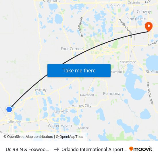 Us 98 N & Foxwood Blvd to Orlando International Airport - MCO map