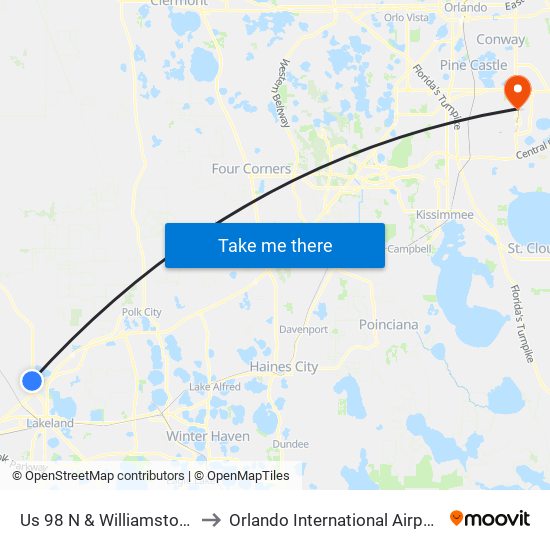 Us 98 N & Williamstown Blvd to Orlando International Airport - MCO map