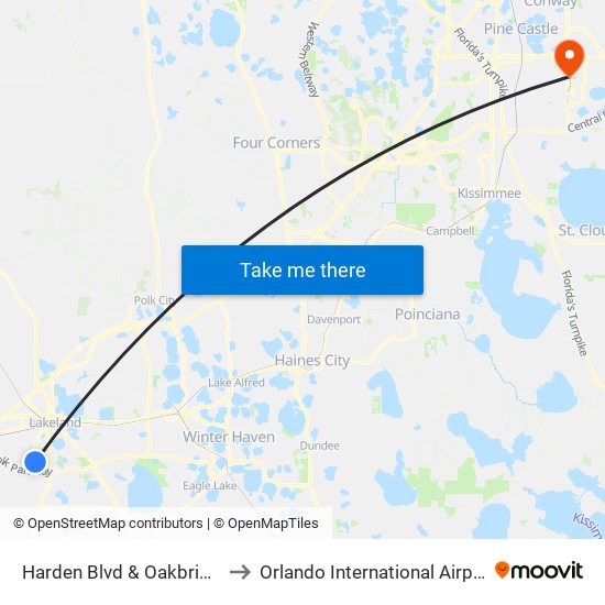 Harden Blvd & Oakbridge Pkwy to Orlando International Airport - MCO map
