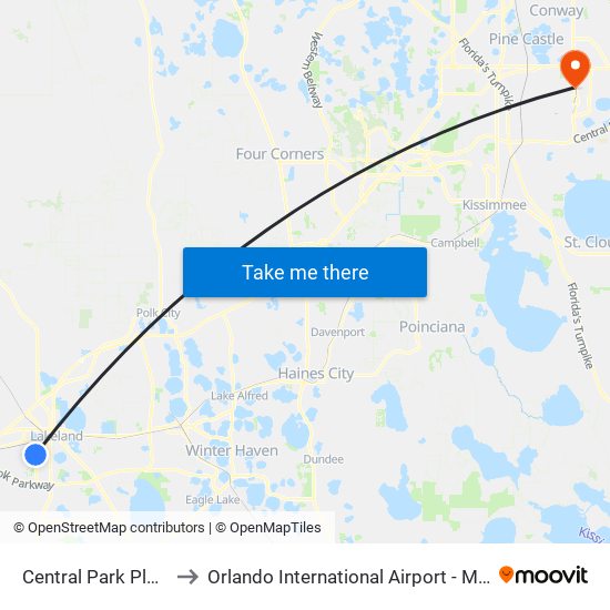 Central Park Plaza to Orlando International Airport - MCO map