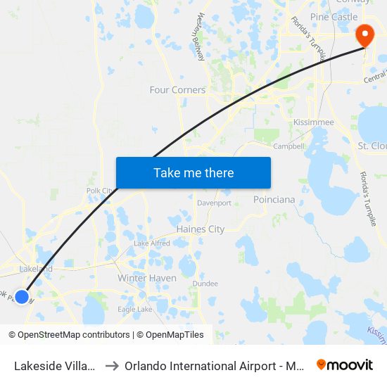 Lakeside Village to Orlando International Airport - MCO map