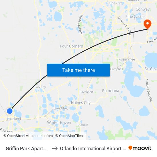 Griffin Park Apartments to Orlando International Airport - MCO map