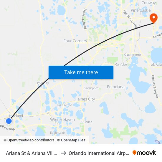 Ariana St & Ariana Village Blvd to Orlando International Airport - MCO map