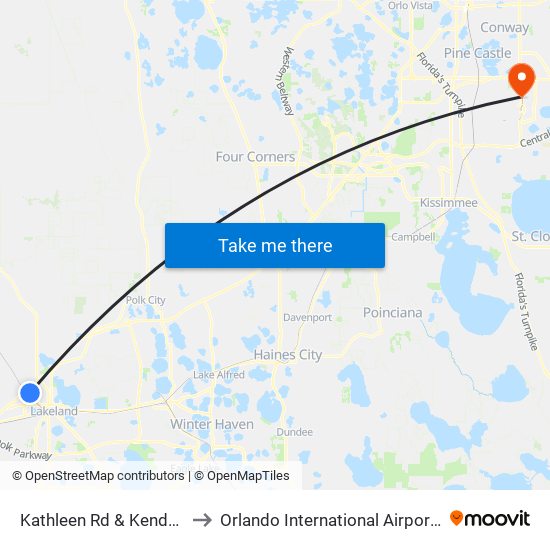 Kathleen Rd & Kendrick Ln to Orlando International Airport - MCO map