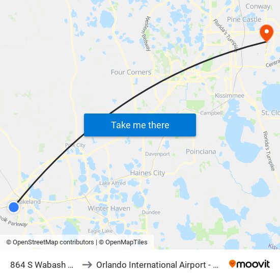 864 S Wabash Ave to Orlando International Airport - MCO map