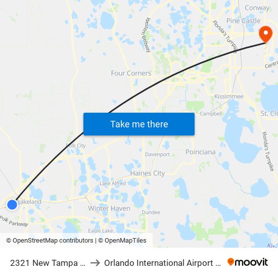 2321 New Tampa Hwy to Orlando International Airport - MCO map