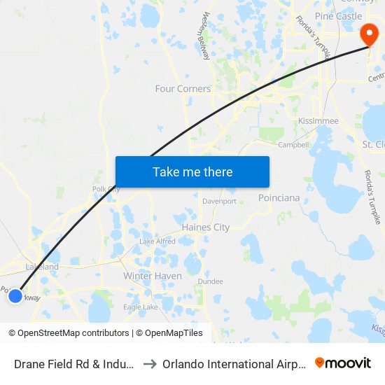 Drane Field Rd & Industry Blvd to Orlando International Airport - MCO map