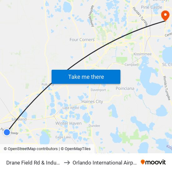 Drane Field Rd & Industry Blvd to Orlando International Airport - MCO map