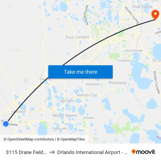 3115 Drane Field Rd to Orlando International Airport - MCO map