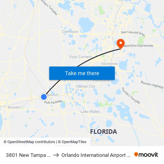 3801 New Tampa Hwy to Orlando International Airport - MCO map