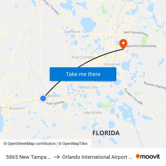 5865 New Tampa Hwy to Orlando International Airport - MCO map