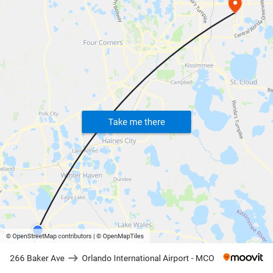 266 Baker Ave to Orlando International Airport - MCO map