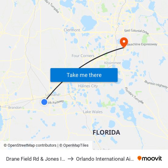 Drane Field Rd & Jones Industrial Dr to Orlando International Airport - MCO map