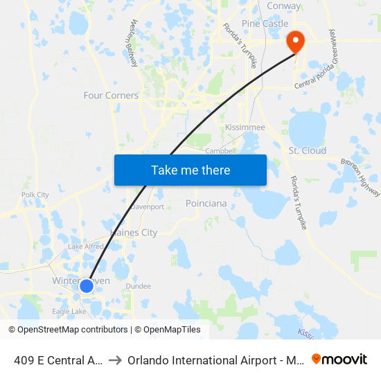 409 E Central Ave to Orlando International Airport - MCO map
