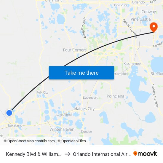 Kennedy Blvd & Williamstown Blvd to Orlando International Airport - MCO map