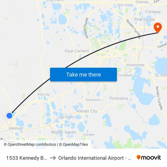 1533 Kennedy Blvd to Orlando International Airport - MCO map