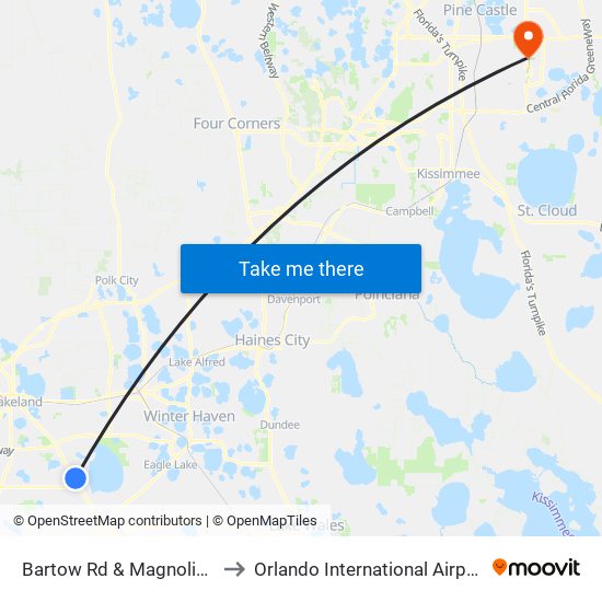 Bartow Rd & Magnolia Ave SE to Orlando International Airport - MCO map