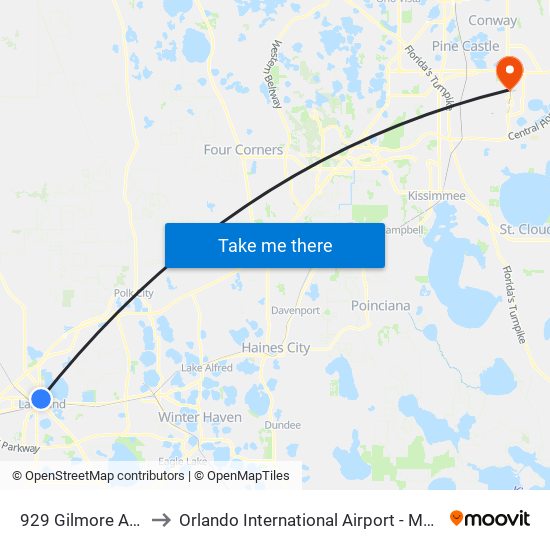 929 Gilmore Ave to Orlando International Airport - MCO map