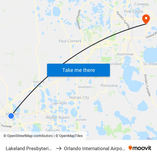 Lakeland Presbyterian Apts to Orlando International Airport - MCO map