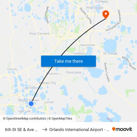 6th St SE & Ave G SE to Orlando International Airport - MCO map